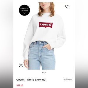 Levi’s White Crew Neck Long Sleeve Sweatshirt white Classic Red Logo Size XS